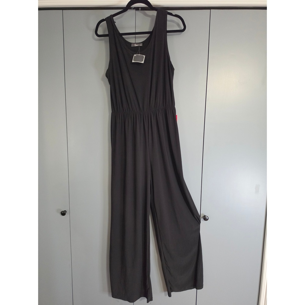 NWT Pinc Jumpsuit Large Black Sleeveless Elastic Waist Wide Leg Scoop Neck
